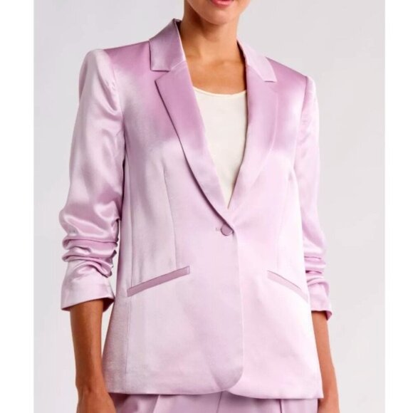 Cinq à Sept 'Kylie' 3/4 Ruched-Sleeve Satin Jacket Blazer, Wisteria - Picture 1 of 2